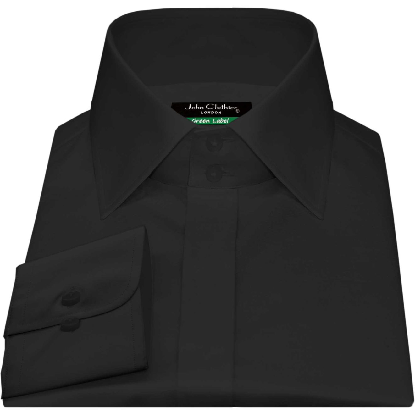 Black-High Spread Collar Hidden Placket - John Clothier London