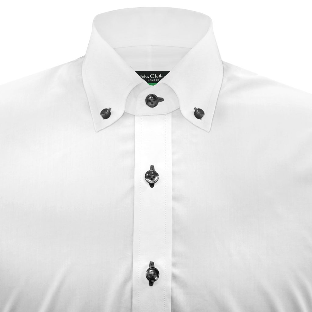 White Button Down Black Button Collar Shirt- John Clothier London