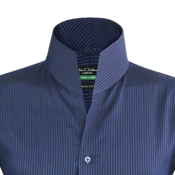 men Navy Blue stripes high collar shirt, made to measure shirt