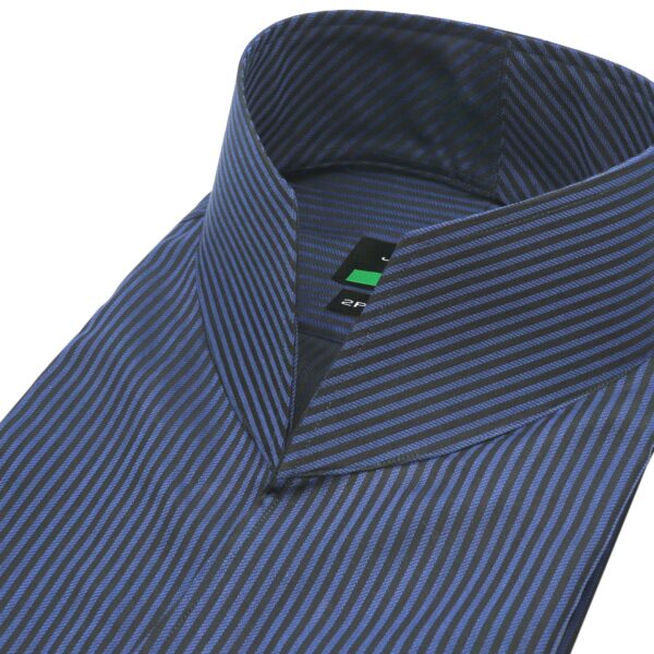 men Navy Blue stripes high collar shirt, made to measure shirt