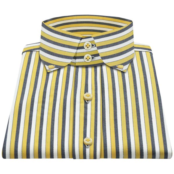 Design : Yellow Black Stripes 1000-22 Fabric : 100% Cotton Weave : Plain Collar Style : High Cutaway collar This collar is approx. 2" high with 2 buttons. Cuff Style : 4" wide Single cuff or Double cuff for cufflinks Fit : Tailored fit (neither slim nor loose) Wash Care : Machine or hand wash in cold water. Use of dryer or dry cleaning is not recommended. Shirts are made in our family-run workshop. Every piece is individually hand-cut & stitched by aged artisans for the perfect fit & feel.