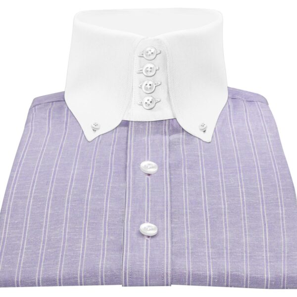 Lilac White sTripes High Button down collar men's cotton shirt, made to measure by John Clothier London