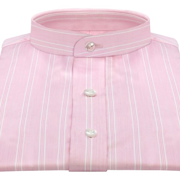 Pink White Stripes Grandad Collar 100% Cotton Custom Made Men's Shirt..Also known as Grandad Collar / Nehru Collar /Mandarin / Chinese Collar / Mao Collar