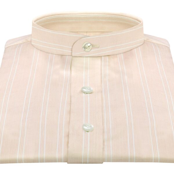 Yellow White Stripes Grandad Collar 100% Cotton Custom Made Men's Shirt..Also known as Grandad Collar / Nehru Collar /Mandarin / Chinese Collar / Mao Collar - John Clothier Shirts