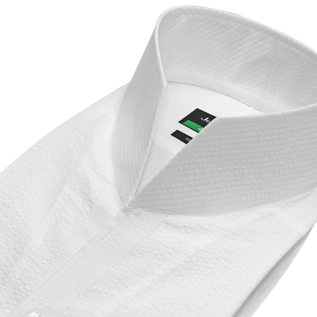 White Seersucker High Open Collar Shirts, 100% Cotton,Custom made shirts in your fit