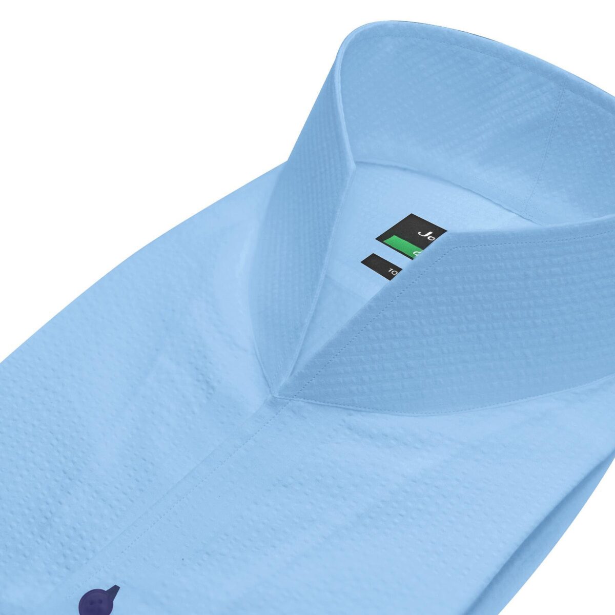 Sky Blue Seersucker High Open Collar Shirt for men, Custom made John Clothier Shirts