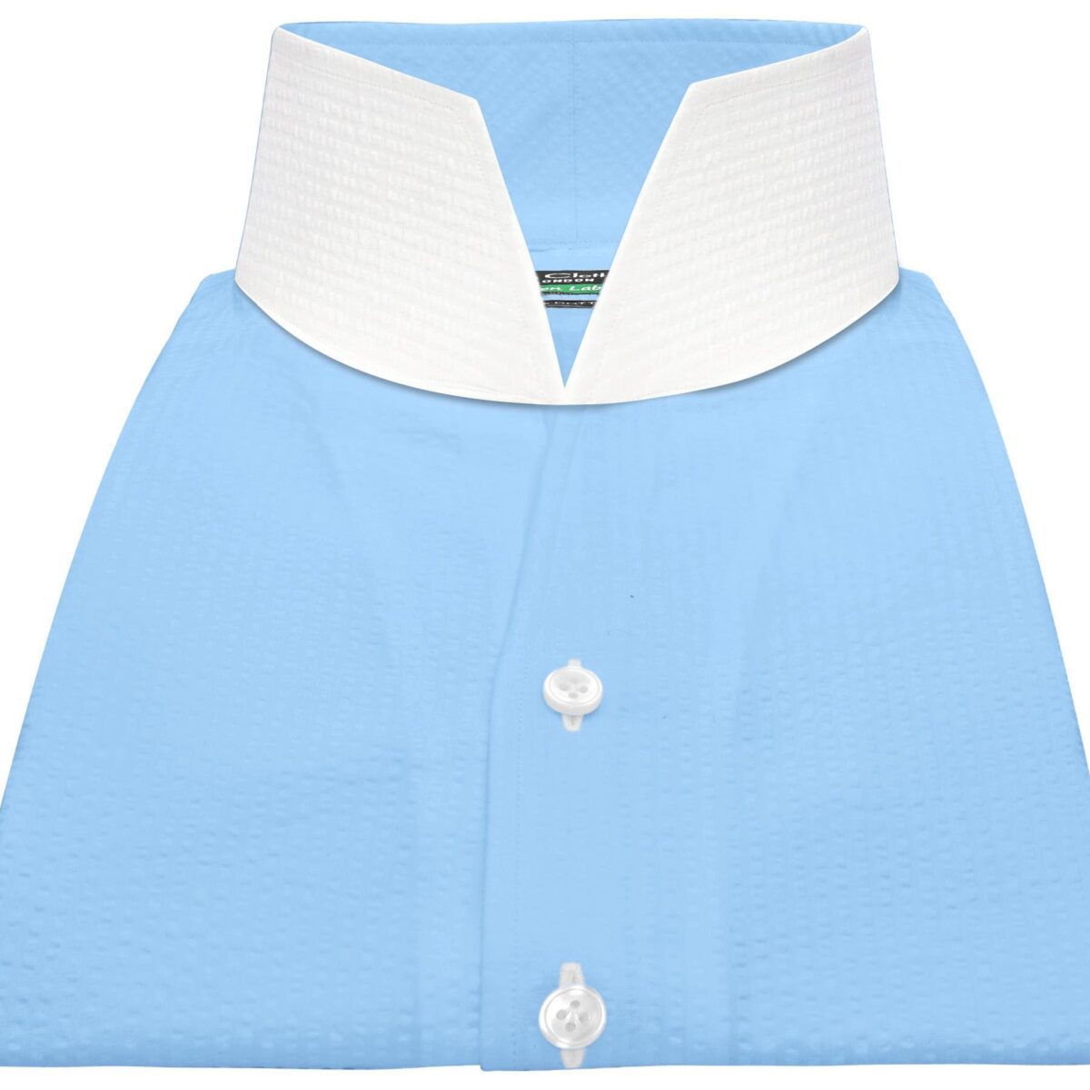 Sky Blue Seersucker High Open Collar Shirt for men, Custom made John Clothier Shirts