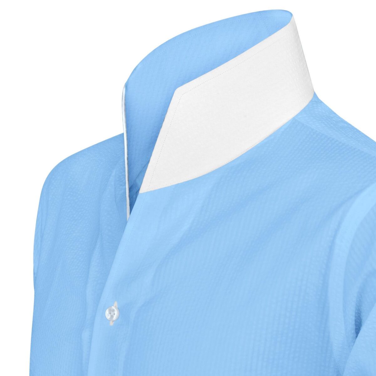 Sky Blue Seersucker High Open Collar Shirt for men, Custom made John Clothier Shirts