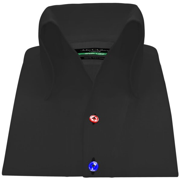 Men's Black High Open Button Down Collar Shirt -custom made Cotton shirts by John Clothier London - Your original high collar shirt maker