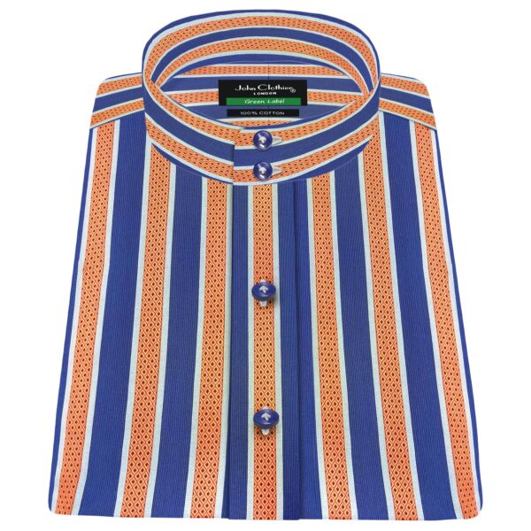 Orange Blue Multi Stripes High Band 2B Collar Shirt