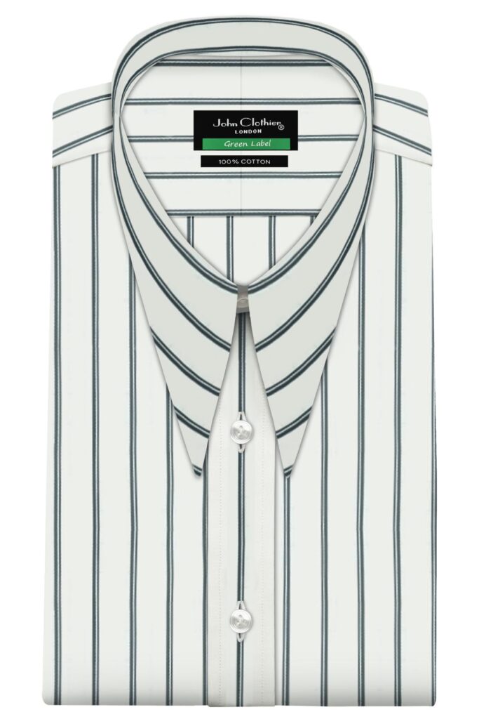 Black Stripes on White Spear Collar Shirt- John Clothier London