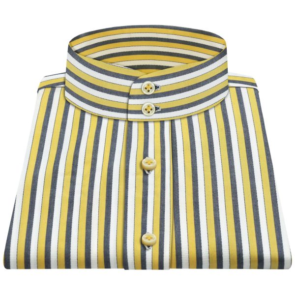 Yellow Black Stripes High Band 2 Button Collar Shirt