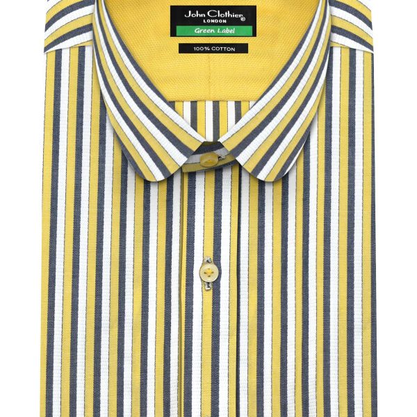 Yellow Multi Stripes Round Collar Shirt