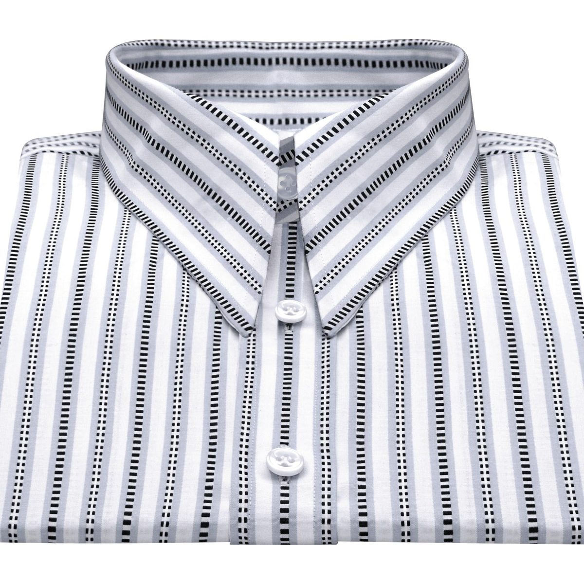 Grey Zig Zag Stripes Spear Collar Shirt