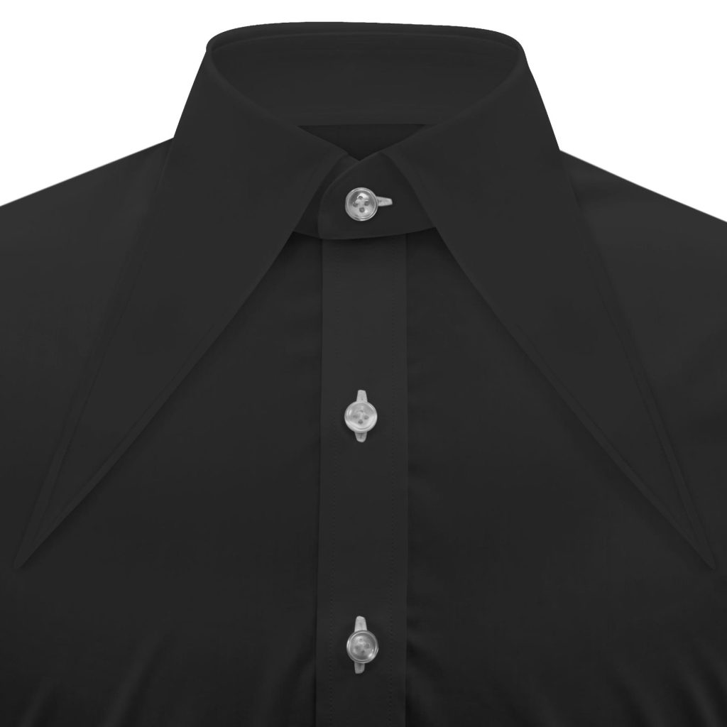 Black Extreme Longpoint White Button Collar Shirt- John Clothier London